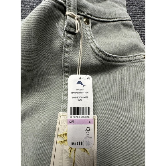 Tommy Bahama Skirt Womens 6 Green Denim Utility A-Line Fringe Hem Mini Stretch - Picture 5 of 7